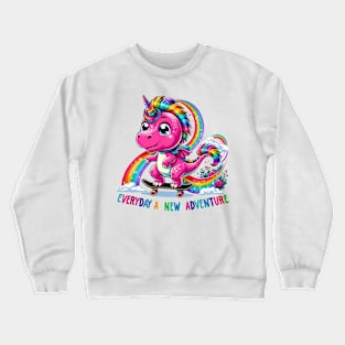 Unicorn Dinosaur Skateboard  Rainbow Adventure Dino Lover Top Crewneck Sweatshirt